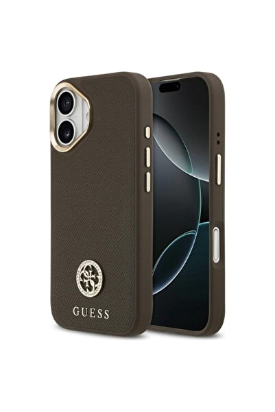 Guess Husa iPhone 17 cu strasuri granulate Logo MagSafe, maro