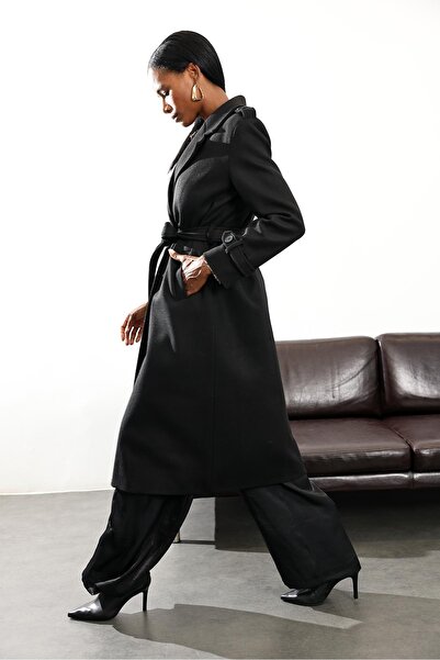 5in1Canpolat Black Double Breasted Cashmere Coat D99618