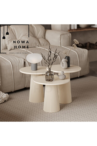 Nova Dizayn Dekoratif Özel Lake Boyalı Fitilli 3'Lü Mantar Sehpa