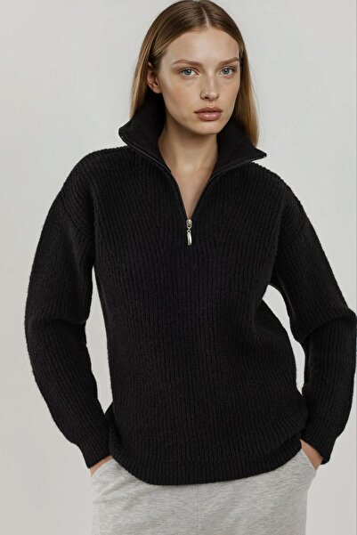 Hiccup Basic Knit Sweater with Zipper Collar