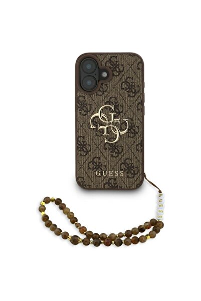 Guess Husa originală iPhone 16 Hardcase 4G Classic Logo cu curea, maro