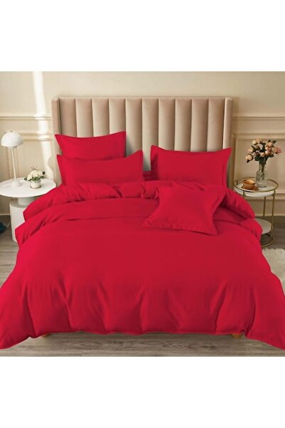 Casa de Vis Set lenjerie de pat dublu, bumbac satinat, 180 x 200 cm, 6 piese, cu elastic, uni,