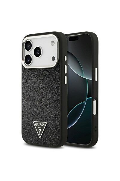 Guess Glitter Triangle Logo MagSafe Case for iPhone 17 Pro, glitter, black (GUHMP17LPFGTSCMK)
