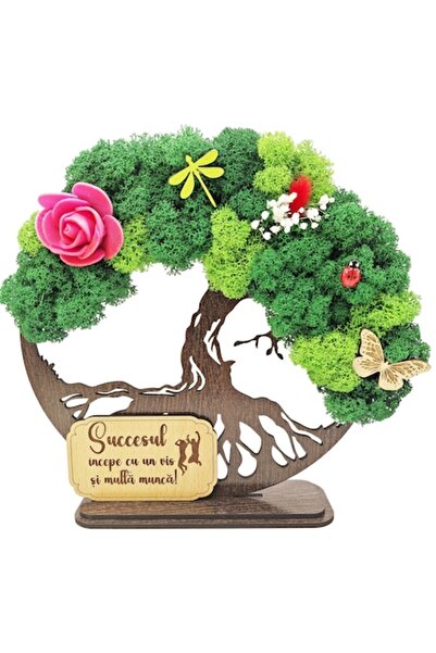 OEM Cadou Copacul Vietii, cu licheni stabilizati, din lemn wenge, „Mesaj moti...