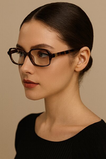 Eyesofia Oblamow Rectangular Leopard Blue Block Blue Light Protection Women's Glasses