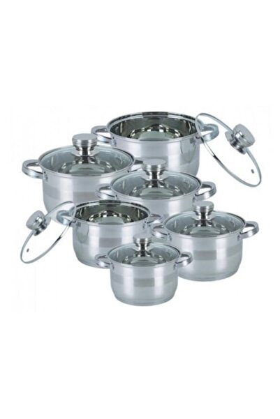Bohmann 12-piece cookware set BH-71275N - stainless handles, glass lids, induction, bonus ladle