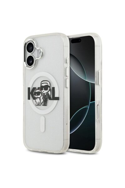 Karl Lagerfeld iPhone 17 IML Glitter Karl & Choupette Sketch Logo MagSafe