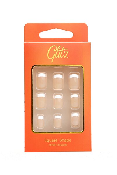 Glitz أظافر صناعية لصق ذاتي شكل سكوير فرينش نود 13 من جليتز