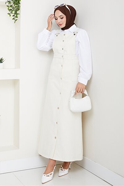 Bestenur Buttoned Gabardine Gilet 1552 - Ecru