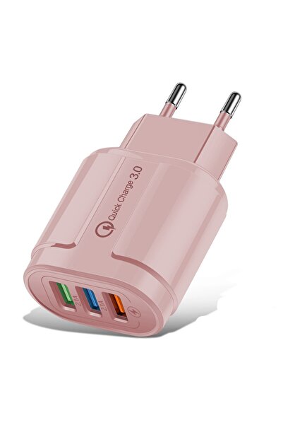 Flippy QC3.0 Fast Charger, 3 USB Ports, 2.1A, 18W, ABS, Overheat Protection, Macarons Range, Pink