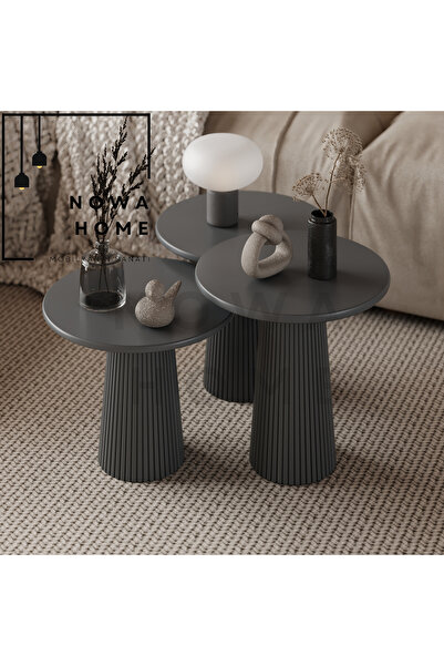 Nova Dizayn Dekoratif Özel Lake Boyalı Fitilli 3'Lü Mantar Sehpa