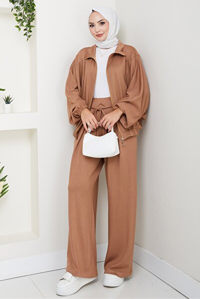 Bestenur Zippered Oversize Suit 1595 - Mink