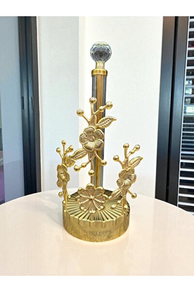 CHANCE GİFT Elegant Tasarım Paslanmaz Kristal Taşlı Gold Kağıt Havlu Tutucu Lüks Mutfak Havluluk