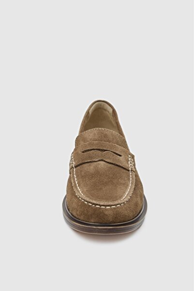 Lara Lofi Vizon rengi hakiki süet deri kadın loafer ayakkabı 7701