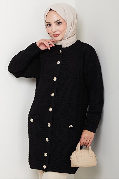Bestenur Lezgi Buttoned Knitwear Cardigan 1599 - Black