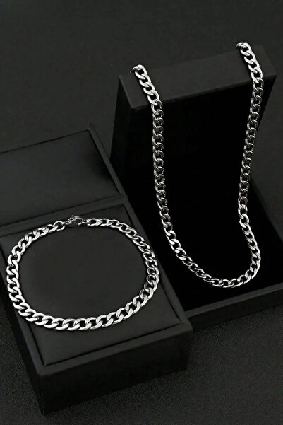 THE Steel Paslanmaz Garantili Gurmet Gümüş Çelik Kolye Ve Bileklik Seti