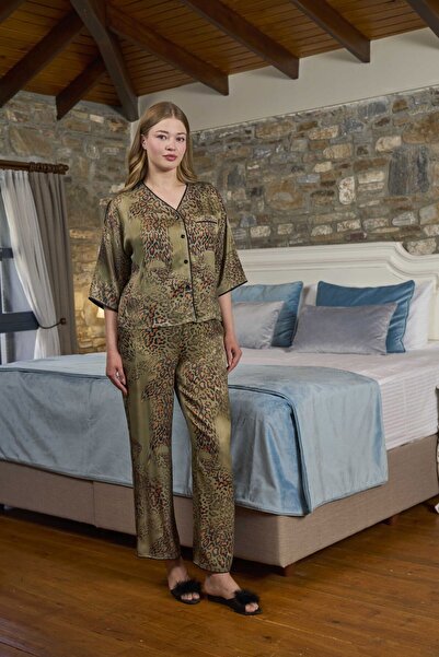 Cossy By Aqua Front Buttoned Leopard Pattern Satin Pajama Set Cossybyaqua 26377-36