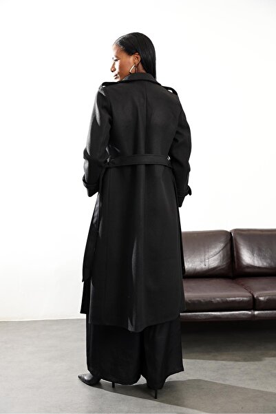 5in1Canpolat Black Double Breasted Cashmere Coat D99618