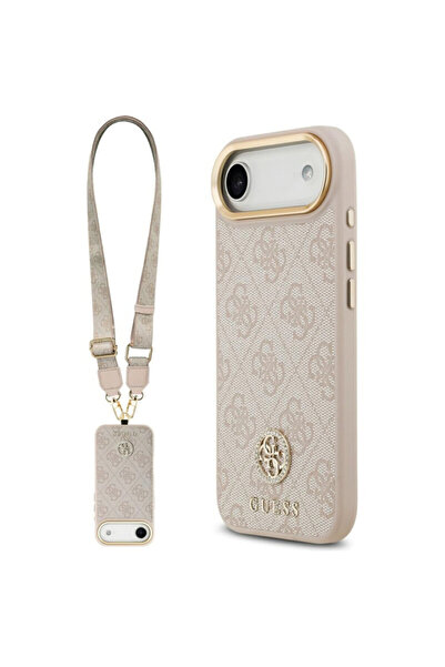 Guess Husă rigidă pentru iPhone 17 Air 4G cu logo Strass și curea mare, roz