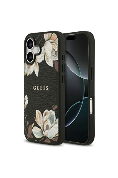 Guess Husa iPhone 17 Grained Flowers MagSafe, negru
