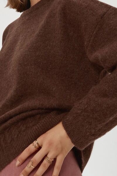Hiccup Knitted Detailed Soft Textured Crew Neck Sweater