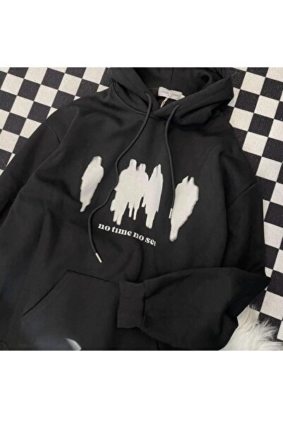 Le Savu Nu am timp, nu te vezi cu imprimeu Culoare neagră cu glugă Swea tricou