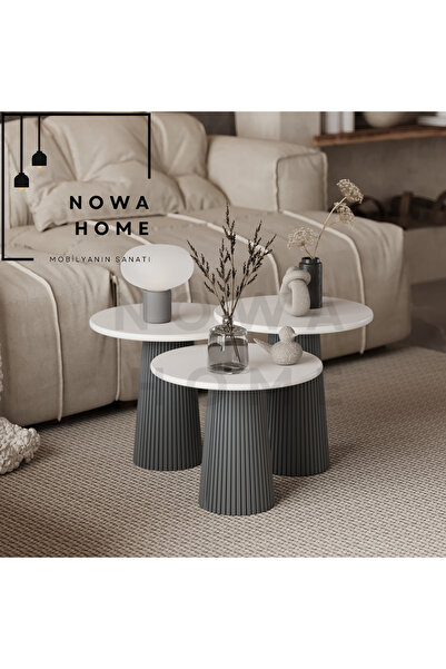 Nova Dizayn Dekoratif Özel Lake Boyalı Fitilli 3'Lü Mantar Sehpa