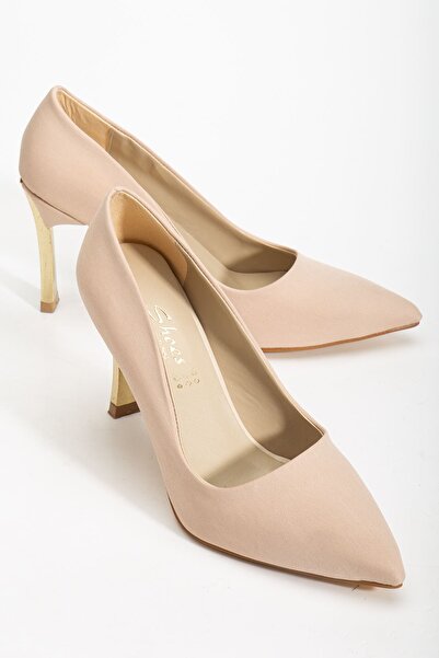 Hayalimdeki Ayakkabı Women's Beige Satin Pointed Toe Thin Heeled Stiletto