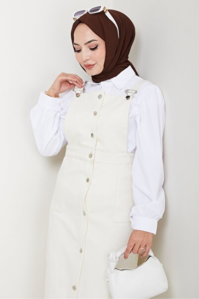 Bestenur Buttoned Gabardine Gilet 1552 - Ecru