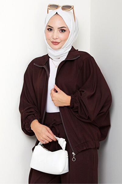 Bestenur Zippered Oversize Suit 1595 - Bitter Brown