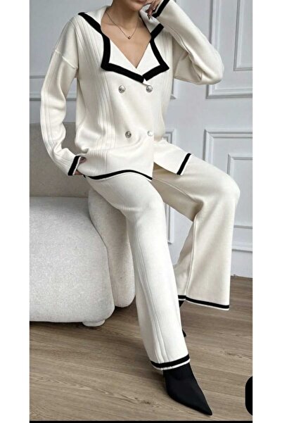 Cemre Life Button Detailed Cardigan Knitwear Bottom Top Set