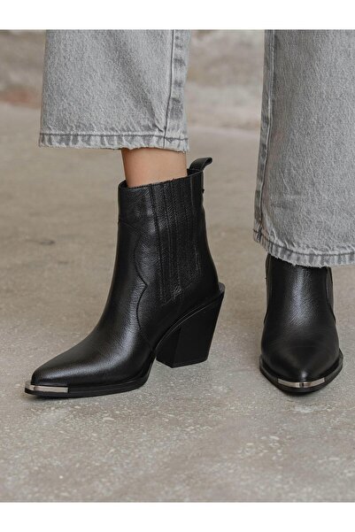 ECENİN BUTİĞİ Asron Siyah Hakiki Deri Kadın Bot