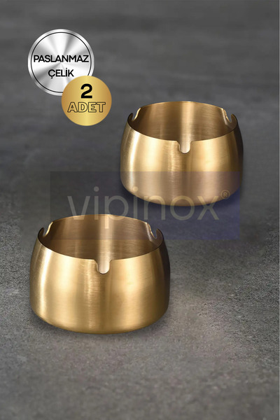 Vipinox 2'li Gold Metal Küllük Modern Tasarım Şık ve Zarif Küllük Altın Gold Kül Tablası