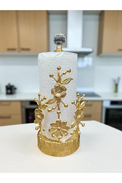 CHANCE GİFT Elegant Tasarım Paslanmaz Kristal Taşlı Gold Kağıt Havlu Tutucu Lüks Mutfak Havluluk