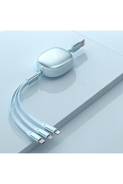 Flippy Universal Retractable 3-in-1 Phone Cable (Micro-USB, Lightning, USB-C) 1.2m, Light Blue