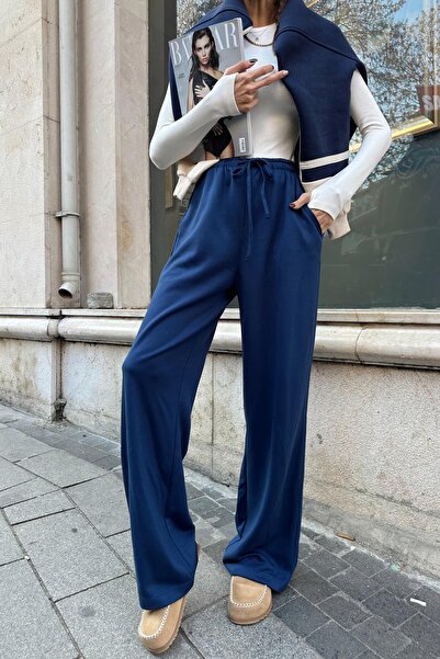 mylove Lace-Up Modal Trousers Navy Blue