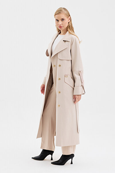 DOLCEBELLA KADIN REGLAN KOL KOL PITI DETAYLI BEJ TRENÇKOT