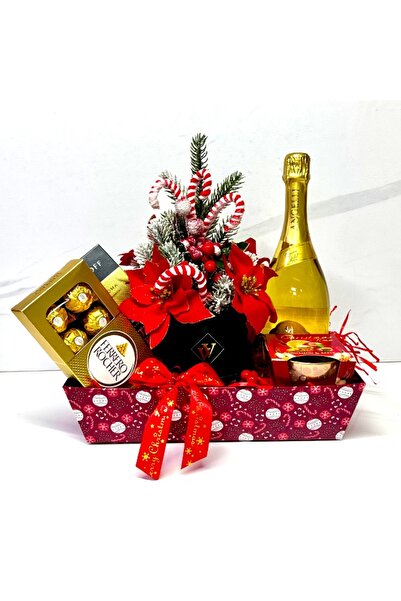 velve Merry Christmas Basket, Christmas Flower Arrangement, coffee, pralines, sparkling wine, scented candle