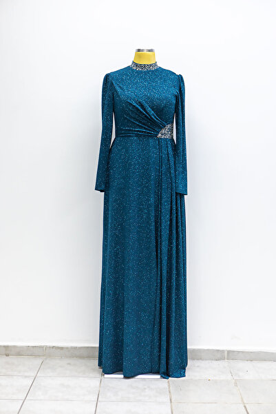 GÖKMEN GİYİM Simli Uzun Tesettür Abiye Elbise 2523