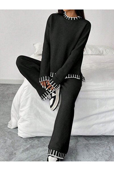 orjinal blue b Women's Knitwear Suit Crew Neck Sweater and Trousers