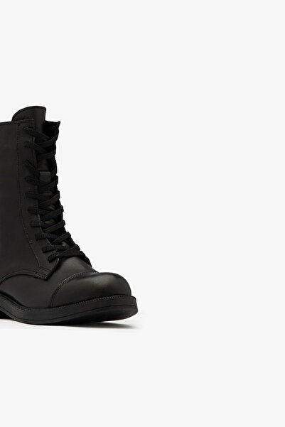 SAYL Μαύρες γνήσιες δερμάτινες μπότες με κορδόνια με φερμουάρ στο πλάι Γυναικείες μπότες