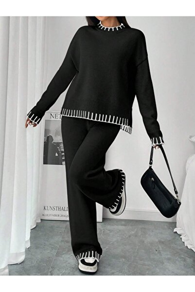 orjinal blue b Women's Knitwear Suit Crew Neck Sweater and Trousers