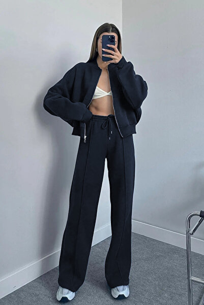 YAKAMEL KADIN 3 İPLİK BOMBER CEKET EŞOFMAN TAKIMI