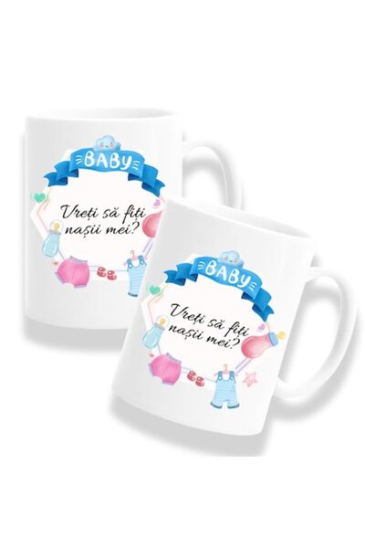 OEM Set 2 Customizable Mugs for Godparents with Message: 'Will You Be My Godparents?', Boy Model, Betapr