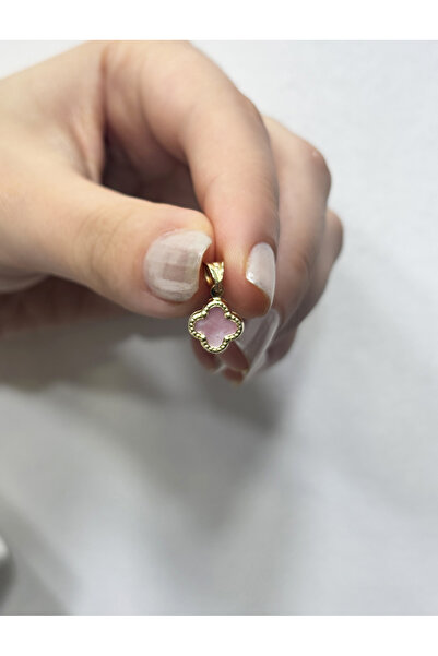 DİAMİNE PIRLANTA 14 Ayar Altın Pembe Sedefli Taşlı Yonca Kolye Ucu