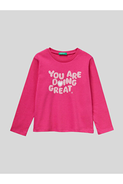 Benetton Girl's Printed Sweatshirt 1-6 Years Fuchsia