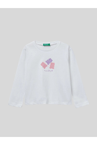 Benetton Φούτερ για κορίτσια με στάμπα 1-6 ετών Λευκό