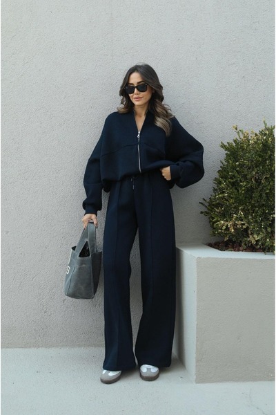 YAKAMEL KADIN 3 İPLİK ÇIMALI BOMBER CEKET EŞOFMAN TAKIMI