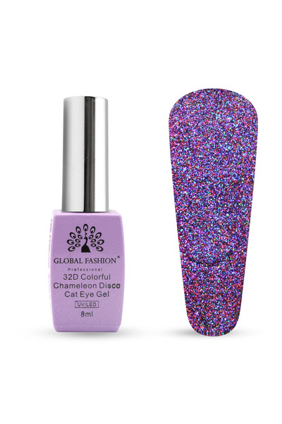 global fashion طلاء جل عيون القطة 32D Chameleon 8 مل - بريق بنفسجي مجرة مغناط...