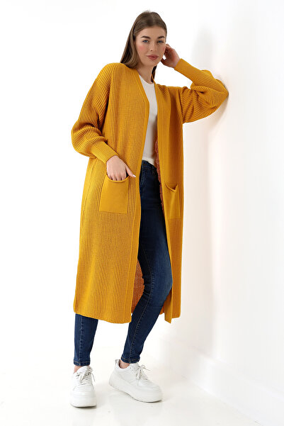 Marvine Women's Long Pocket Oversize Model Knitwear Cardigan